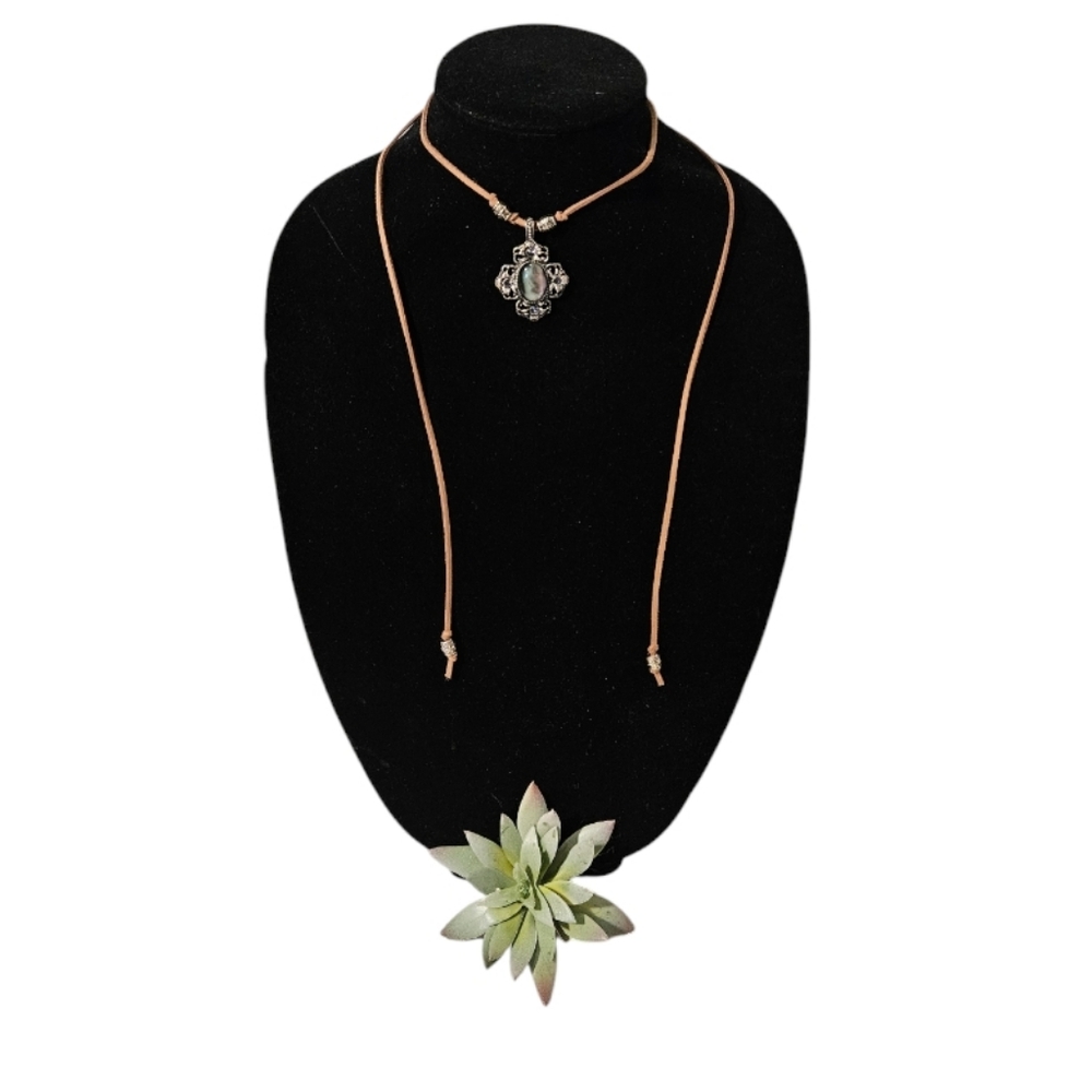 Boho Vegan brown suede long choker with pendant